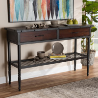 Baxton Studio C1669A-Server Jana Vintage Industrial Walnut-Finished Wood 2-Drawer Dining Room Server